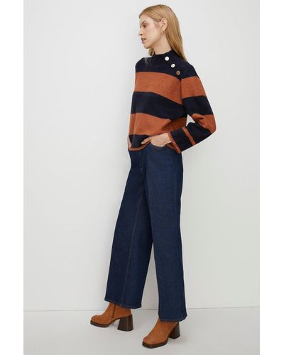 Oasis Button Mock Neck Breton Jumper - Blue