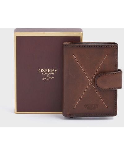 Osprey The X Stitch Leather & Metal Rfid Id Card Case - Brown
