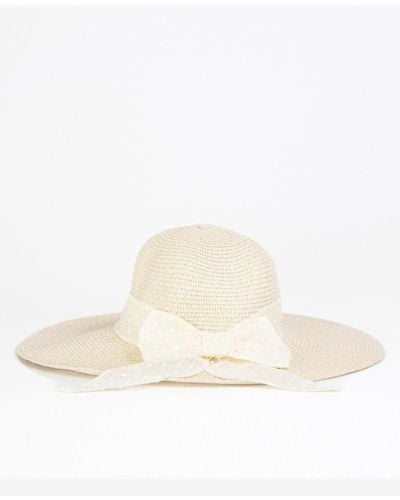 Krisp Polka Dot Ribbon Straw Sun Hat - White
