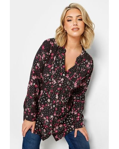 Yours Floral Pintuck Shirt - Black