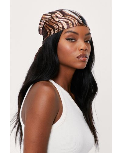 Nasty Gal Animal Print Satin Tie Headscarf - Brown