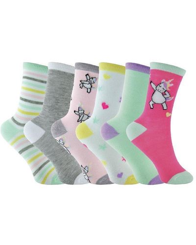Sock Snob 6 Pair Pastel Novelty Unicorn Socks Birthday Christmas Gift - Pink
