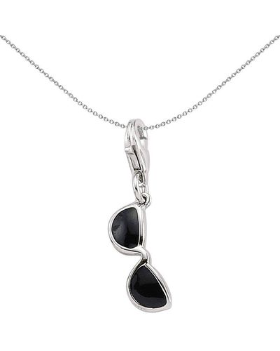 Jewelco London Sterling Silver Black Enamel Cool Shady Sun Glasses Link Charm - Cm177 - Metallic