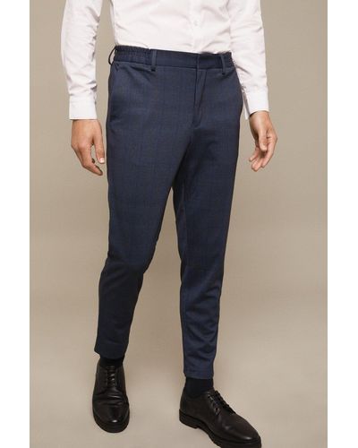Burton Blue Slim Fit Check Jersey Smart Trousers