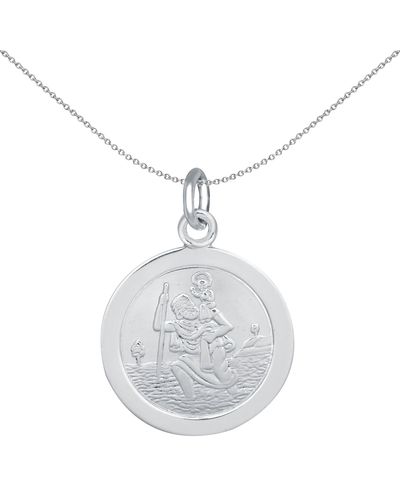 Jewelco London Sterling Silver Round St Christopher Medallion Pendant 16mm - Apm012 - White