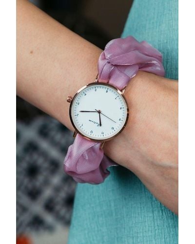 The Colourful Aura Purple Handmade Colour Women Elastic Strap Bracelet Wristwatch - Black