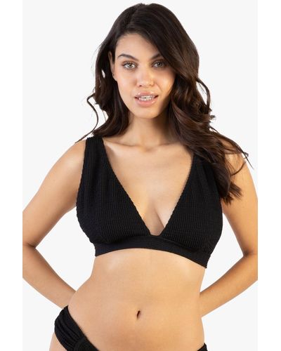Wolf & Whistle Textured Non Wired Plunge Bikini Top Fuller Bust Exclusive - Black