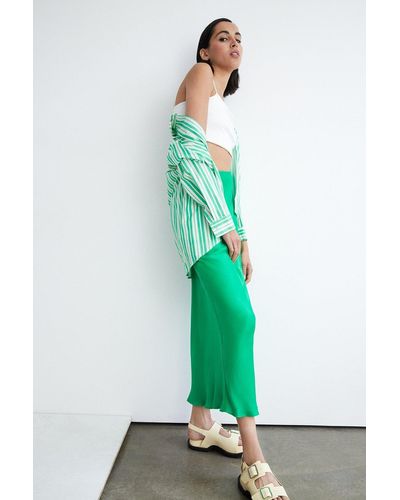 Warehouse Satin Midi Skirt - Green