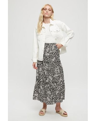 Dorothy Perkins Mono Leopard Print Tiered Midi Skirt - White