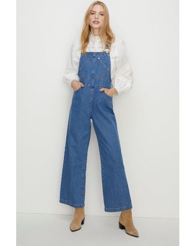 Oasis Wide Leg Relaxed Dungaree - Blue