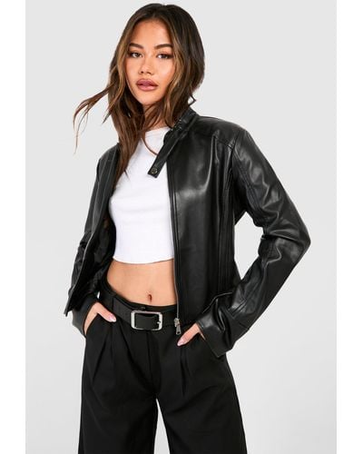 Boohoo Fitted Moto Faux Leather Jacket - Black