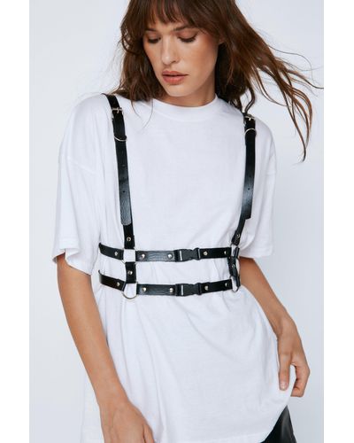 Nasty Gal Faux Leather Adjustable Double Strap Body Harness - White