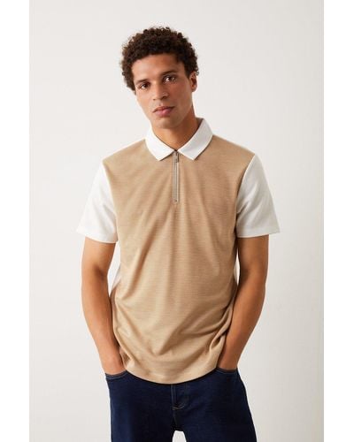 Burton Short Sleeve Contrast Sleeve Jacquard Polo - Multicolour