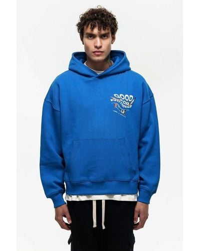 Good For Nothing Oversized Cotton Blend Printed Hoodie - Blue