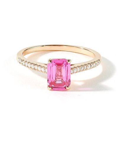 The Fine Collective Rose Gold Octagon Created Pink Sapphire And Natural Diamond Ring