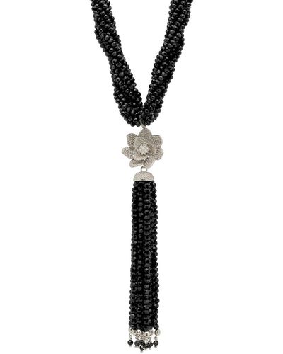 LÁTELITA London Lotus Flower Tassel Statement Necklace Black Spinel Silver