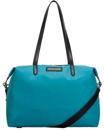 Smith & Canova Large Nylon Zip Top Tote Bag - Blue