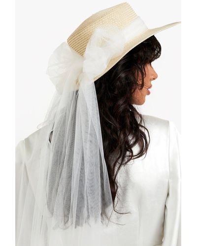 Boohoo Straw Boater Hat With Bridal Veil - Natural