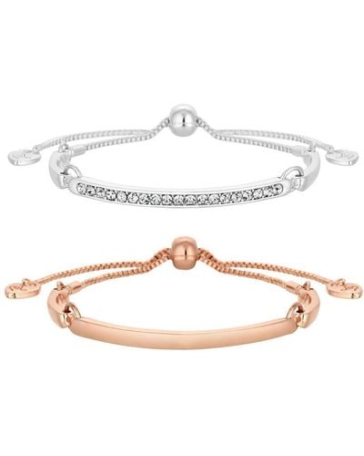 Lipsy Silver And Rose Gold With Crystal Bar Toggle 2-pack Bracelets - White