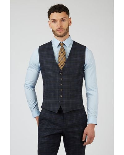 Racing Green Check Slim Fit Trousers - Blue