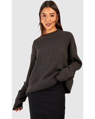 Boohoo Ribbed Crew Neck Knitted Jumper - Black
