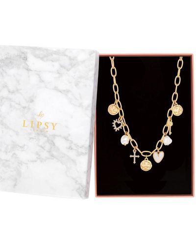 Lipsy Gold Plated And Pearl Talisman Charm Necklace - Gift Boxed - Black