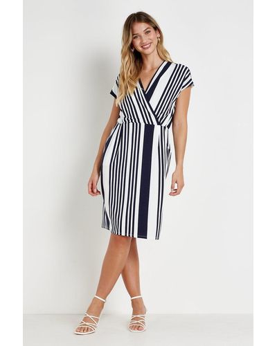 Wallis Ink Stripe Jersey Wrap Dress - Blue