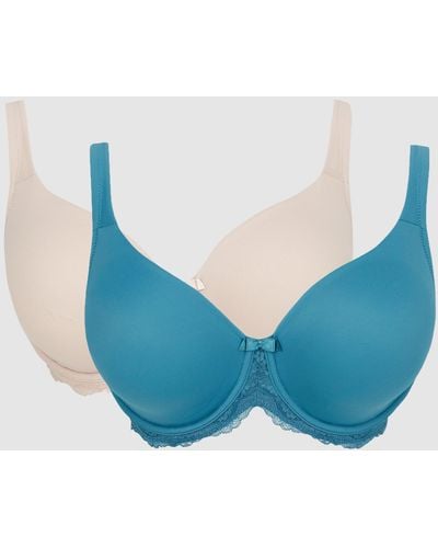 Gorgeous Dd+ 2 Pack Moulded Lace Wing T-shirt Bra - Blue