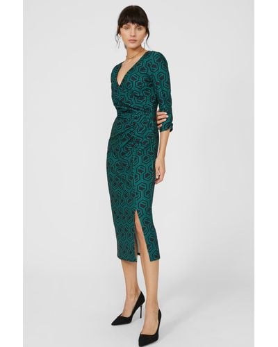 PRINCIPLES Green Geo Printed Wrap Midi Dress