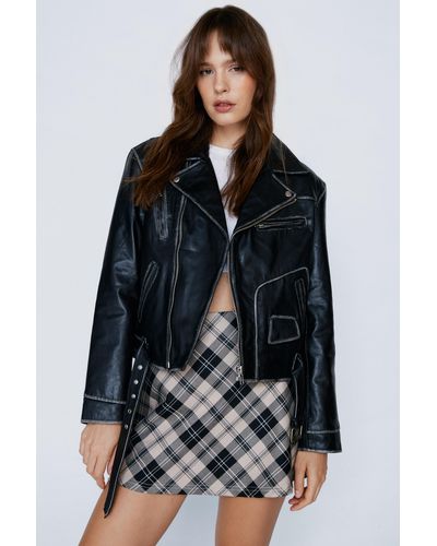 Nasty Gal Real Leather Oversized Shaded Jacket - Black