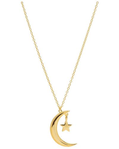 Pure Luxuries Gift Packaged 'alaia' 18ct Gold Plated 925 Silver Moon & Star Necklace - Metallic