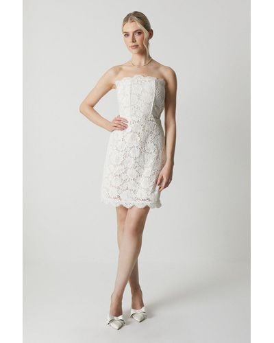 Coast Bandeau Contrast Lace Mini Dress With Boning - White