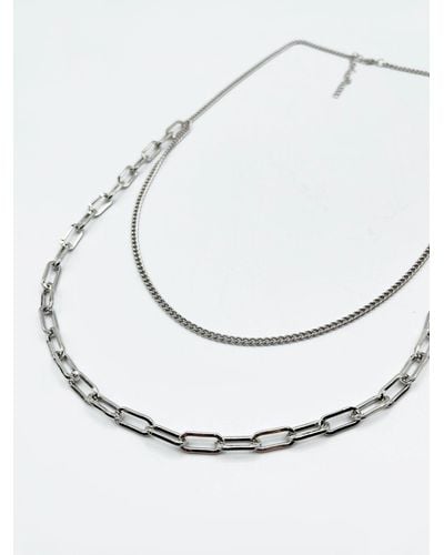 SVNX Double Neck Chain In Silver - White