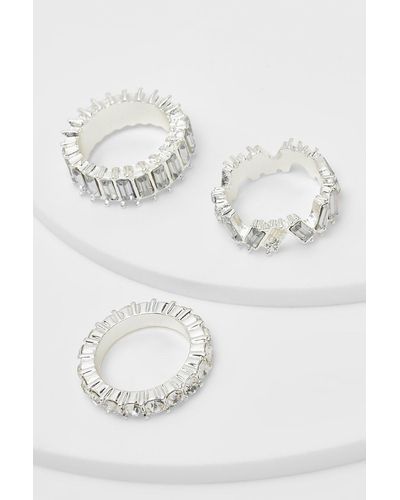 Boohoo Diamante Rings 3 Pack - Metallic