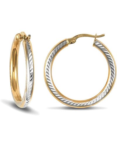Jewelco London 9ct 2-colour Gold Diamond Cut Ribbed 3mm Hoop Earrings 26mm - Jer710b - Metallic