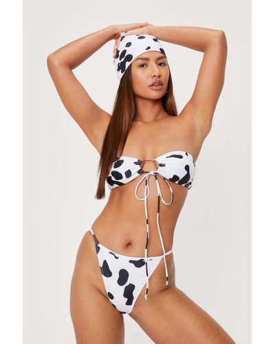 Nasty Gal Cow Print 3-pc Bikini And Bandana Set - Black