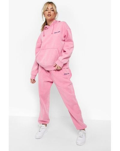 Boohoo Washed Embroidered Hooded Tracksuit - Pink