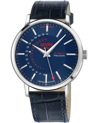 Gevril Guggenheim Swiss Automatic Eta 2892a2 Stainless Steel Watch - Blue