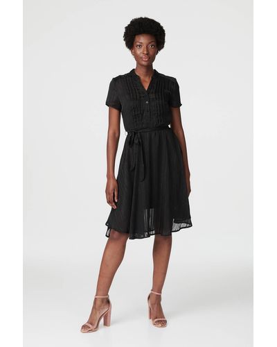 Izabel London 1/2 Button Front Fit & Flare Dress - Black