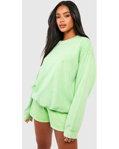 Boohoo Overdyed Sweatshirt Short Tracksuit - Green