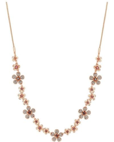 Lipsy Rose Gold Plated Pink Flower Short Necklace - Metallic