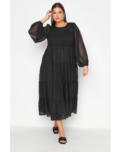 Yours Tiered Shirred Midi Dress - Black