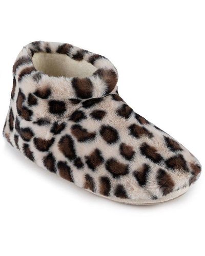 Totes Faux Fur Animal Short Boot Slippers - Brown