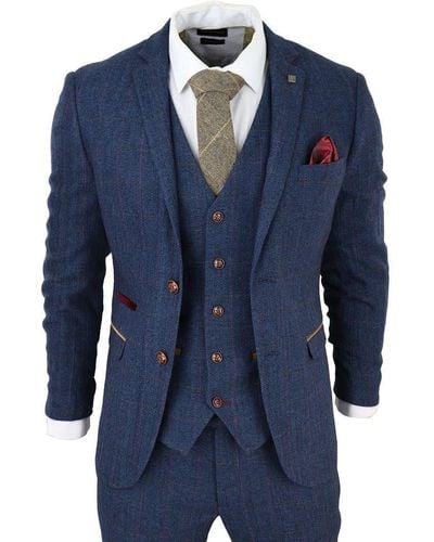Paul Andrew Tweed Check 3-piece Suit - Blue