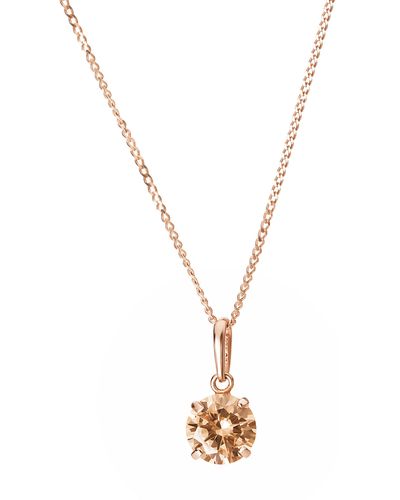 The Fine Collective 9ct Rose Gold Champagne Cubic Zirconia 6mm Solitaire Pendant 18 Inch Curb Chain - White
