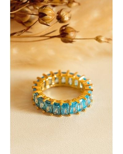 MUCHV Gold Stacking Ring With Turquoise Stones - Yellow