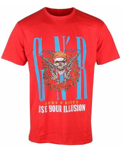 Guns N Roses Bandana Skull Cotton T-shirt - Red
