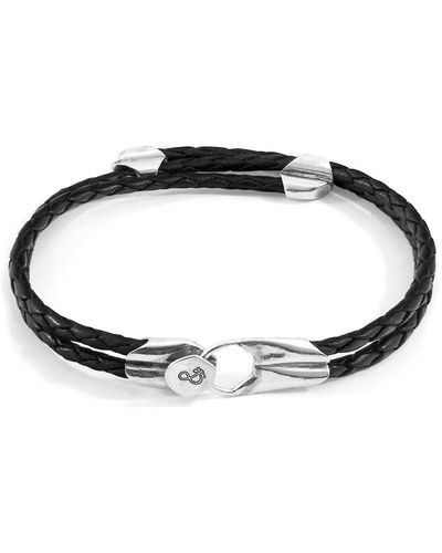 Anchor and Crew Conway Silver And Braided Leather Bracelet - Black