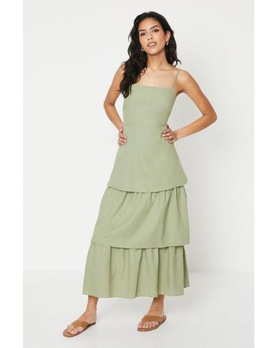 Oasis Petite Tie Back Tiered Maxi Dress - Green