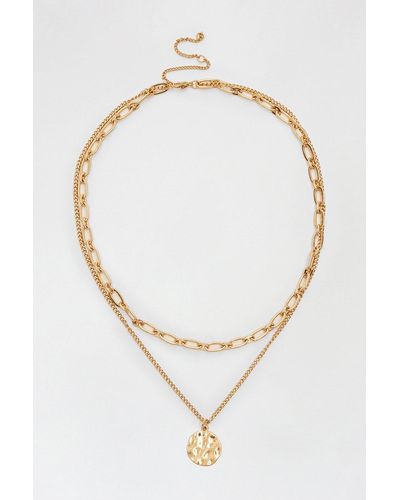 Dorothy Perkins Gold Coin Multi Row Necklace - White